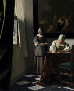 Johannes Vermeer: Lady Writing A Letter With Her Maid