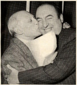 Pablo Picasso (L.) and Pablo Neruda, Salle Pleyel, 1949.